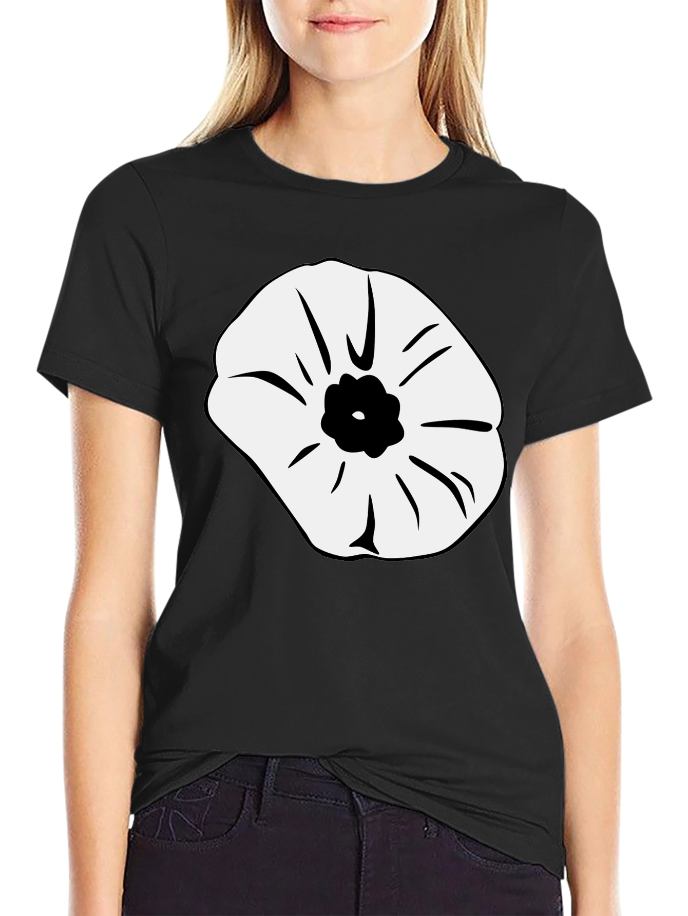 Black T-Shirt with Abstract Flower Design