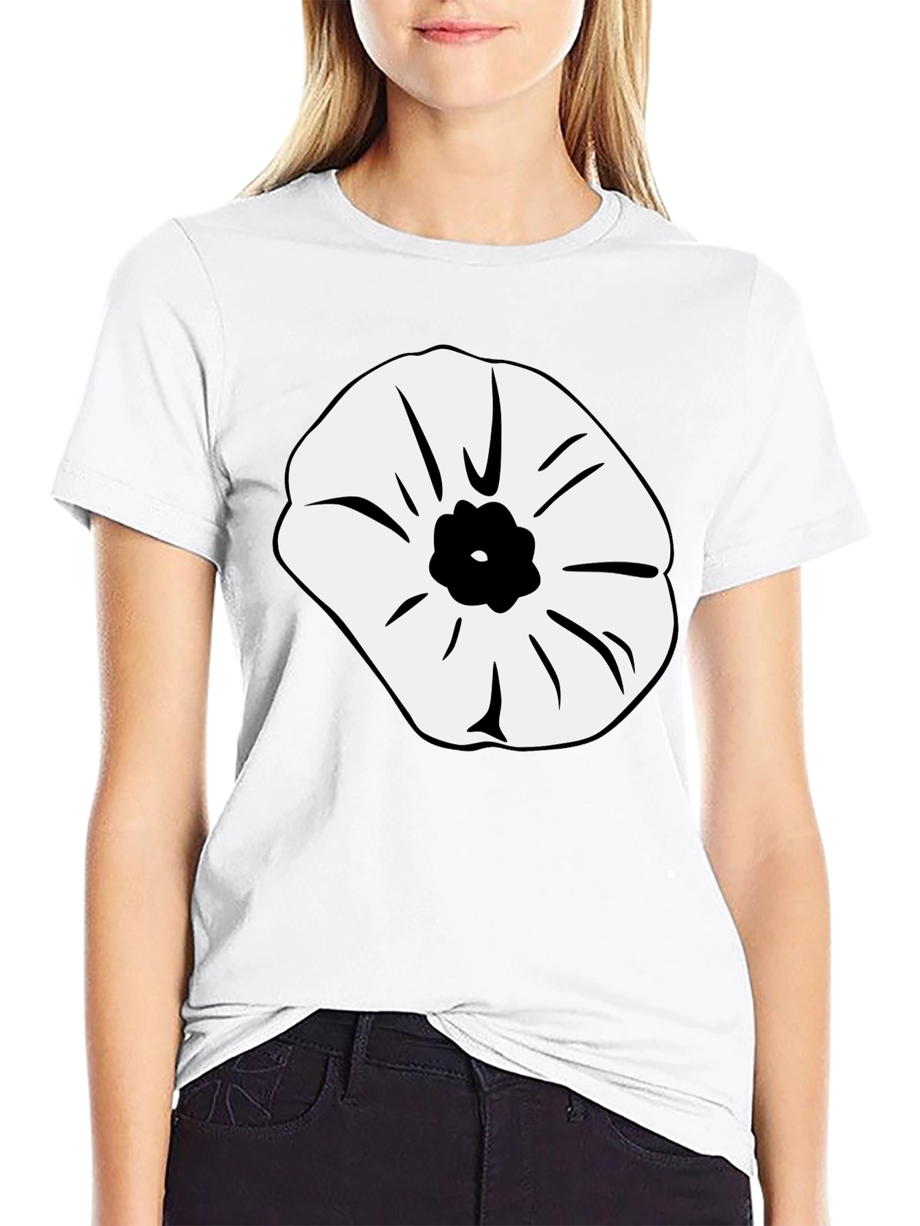 Black T-Shirt with Abstract Flower Design