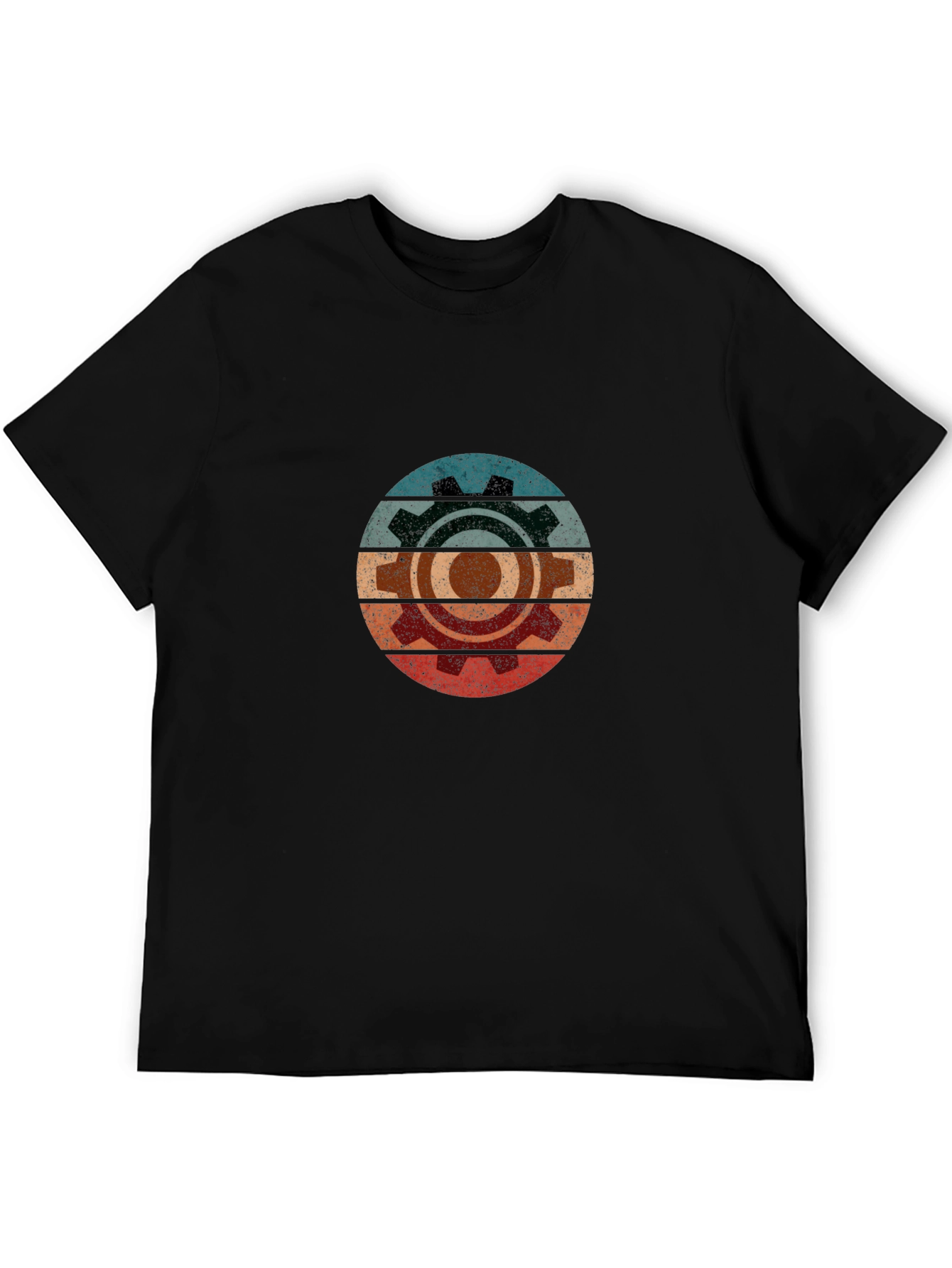 Retro Gear Graphic Tee - Black Cotton Blend