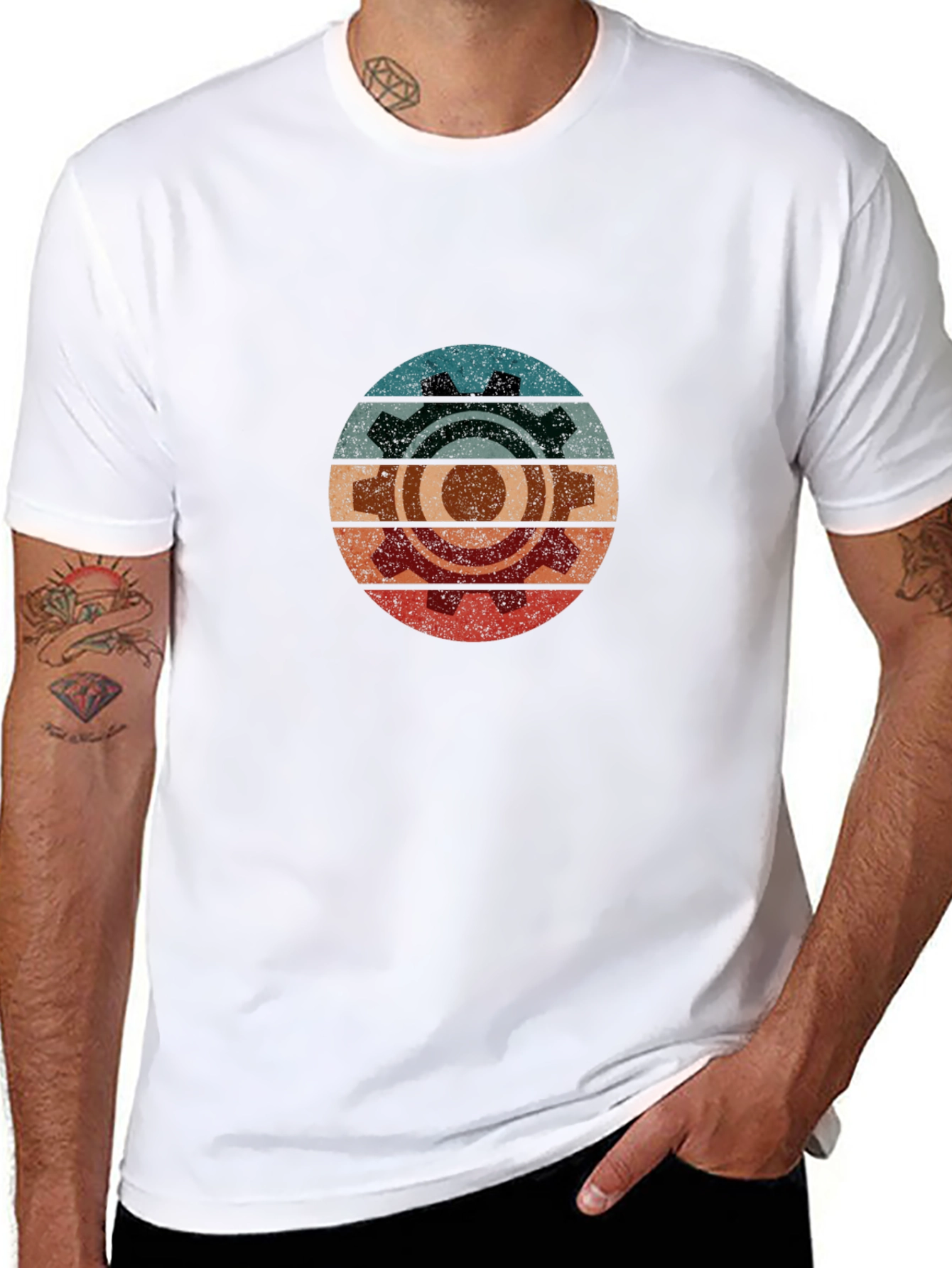Retro Gear Graphic Tee - Black Cotton Blend