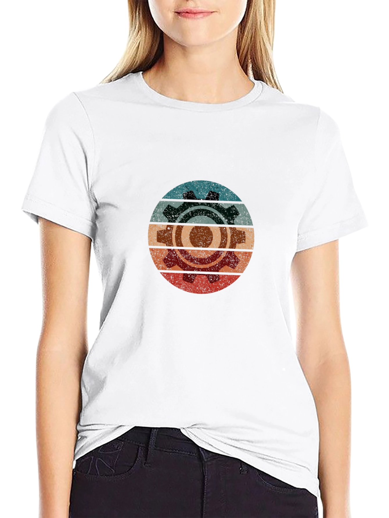 Retro Gear Graphic Tee - Black Cotton Blend
