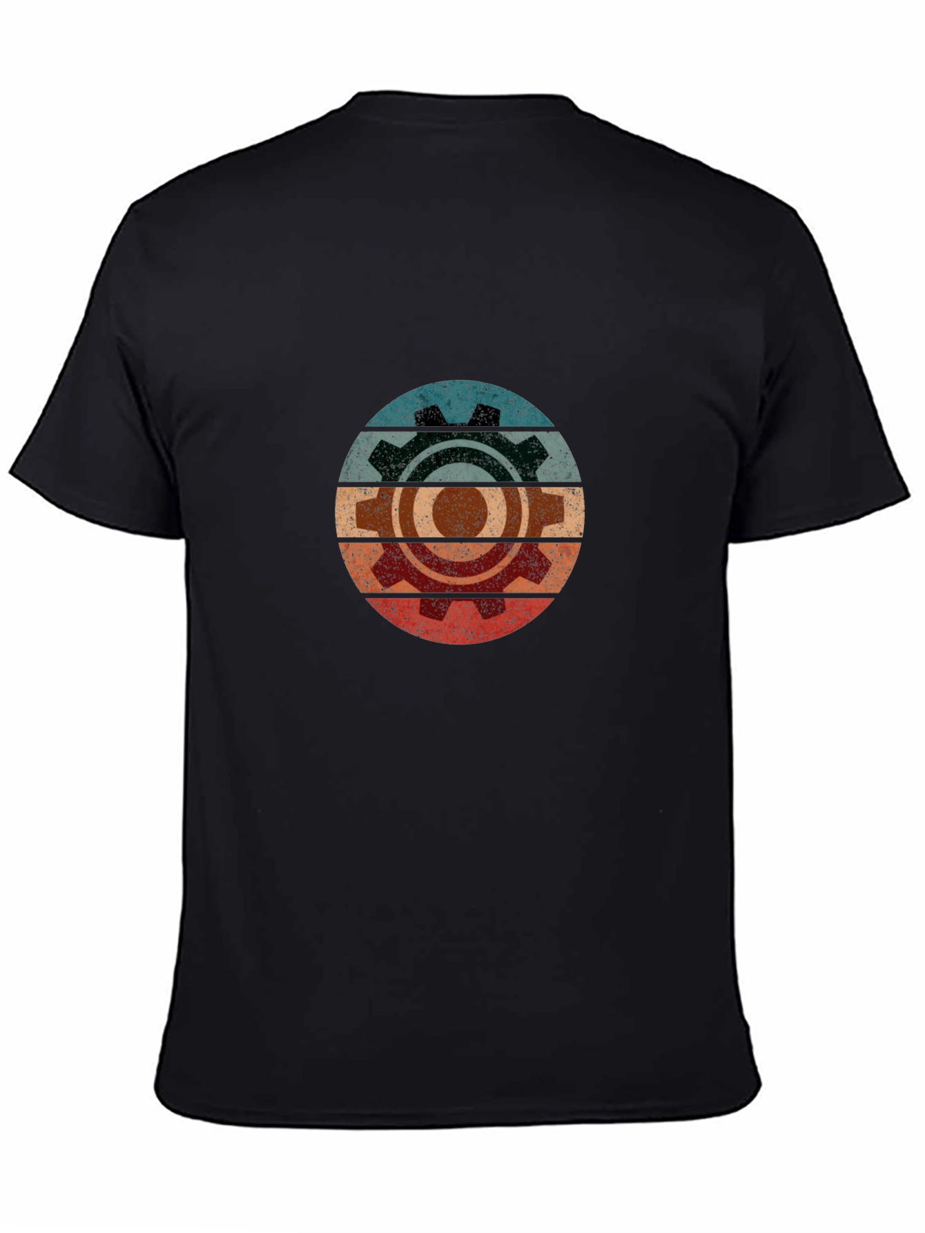 Retro Gear Graphic Tee - Black Cotton Blend