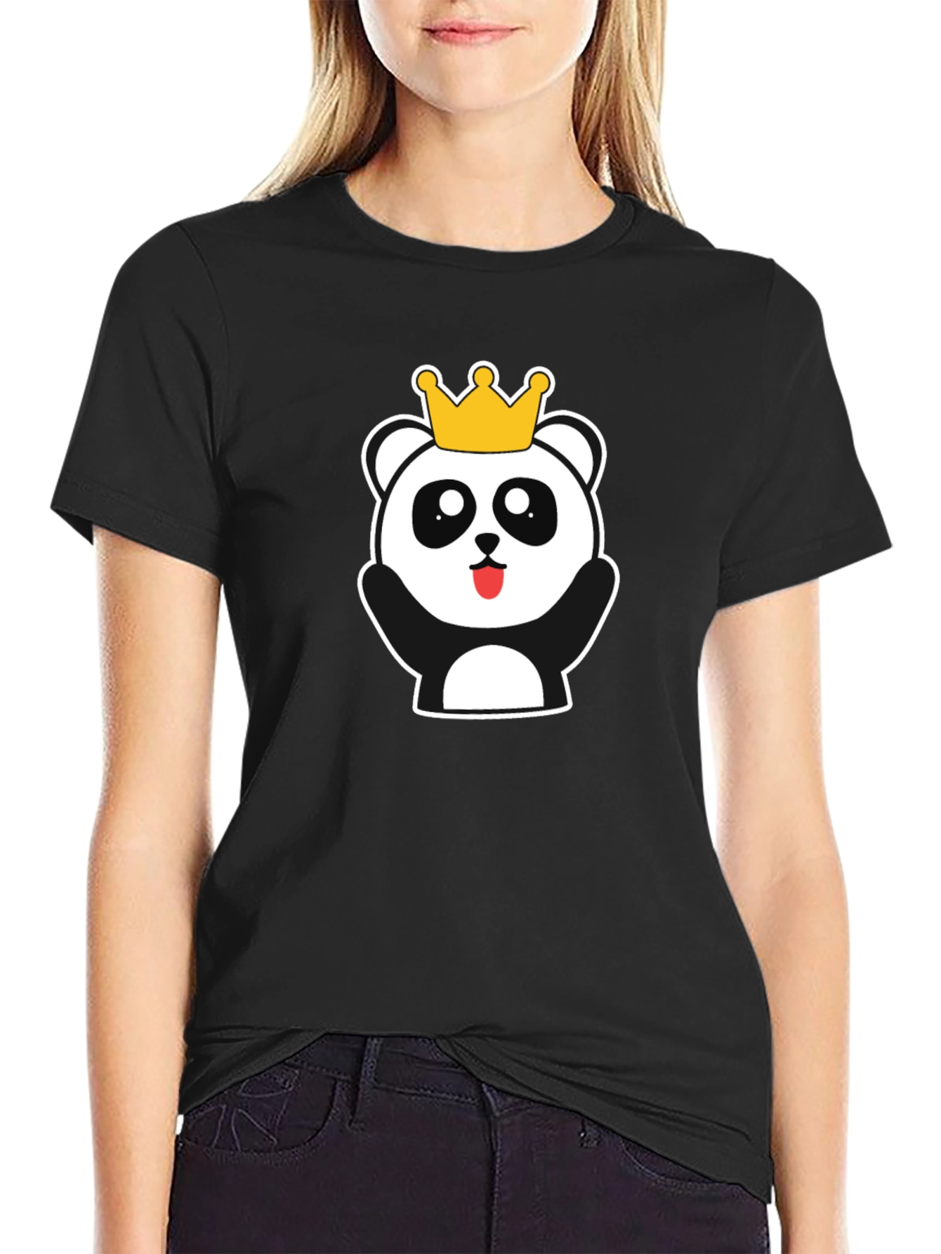 Cute Panda King Black T-Shirt
