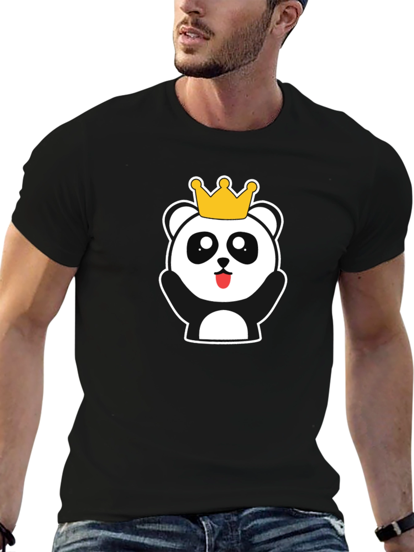 Cute Panda King Black T-Shirt