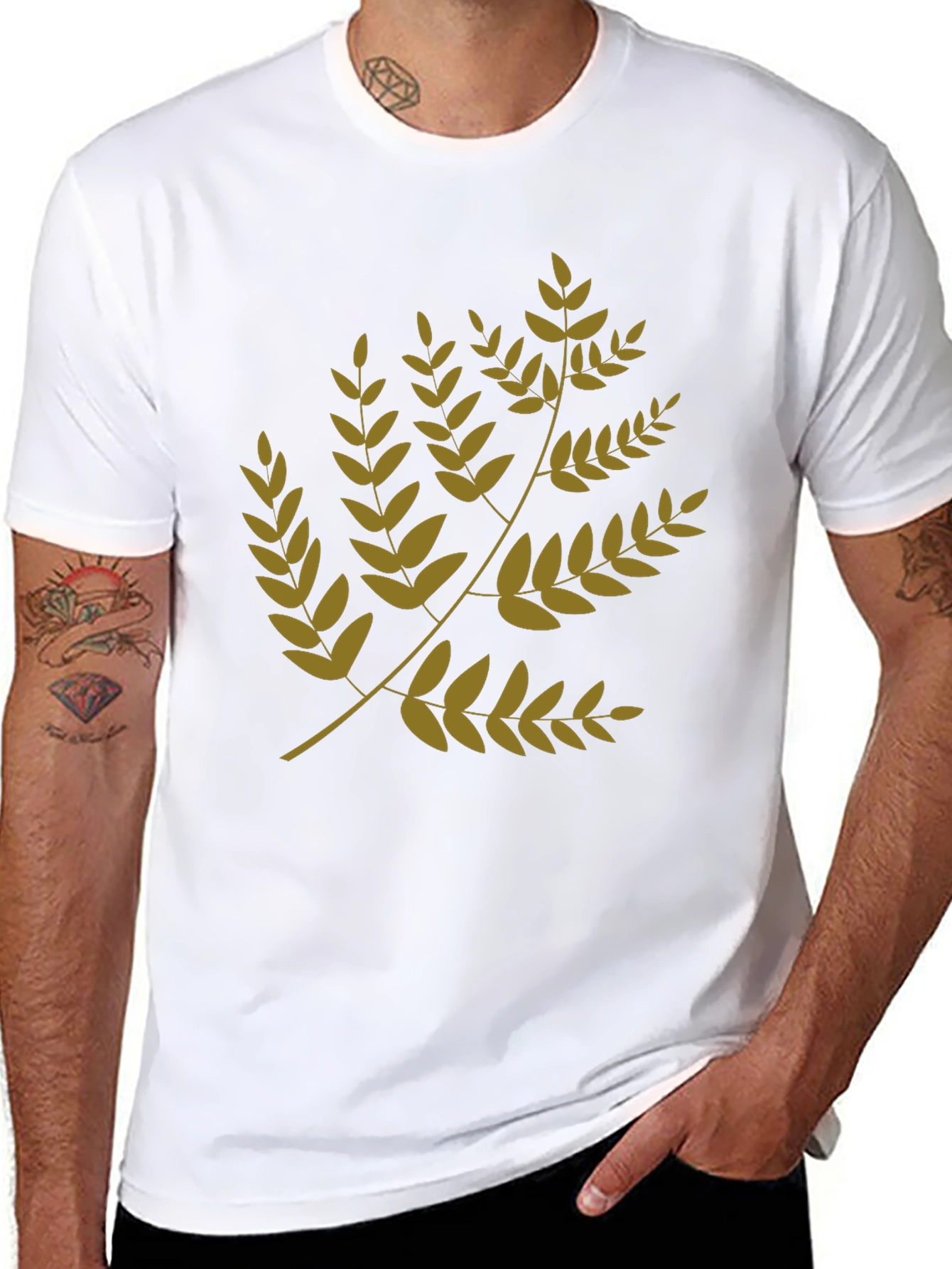 Leaf Branch Print Black T-Shirt