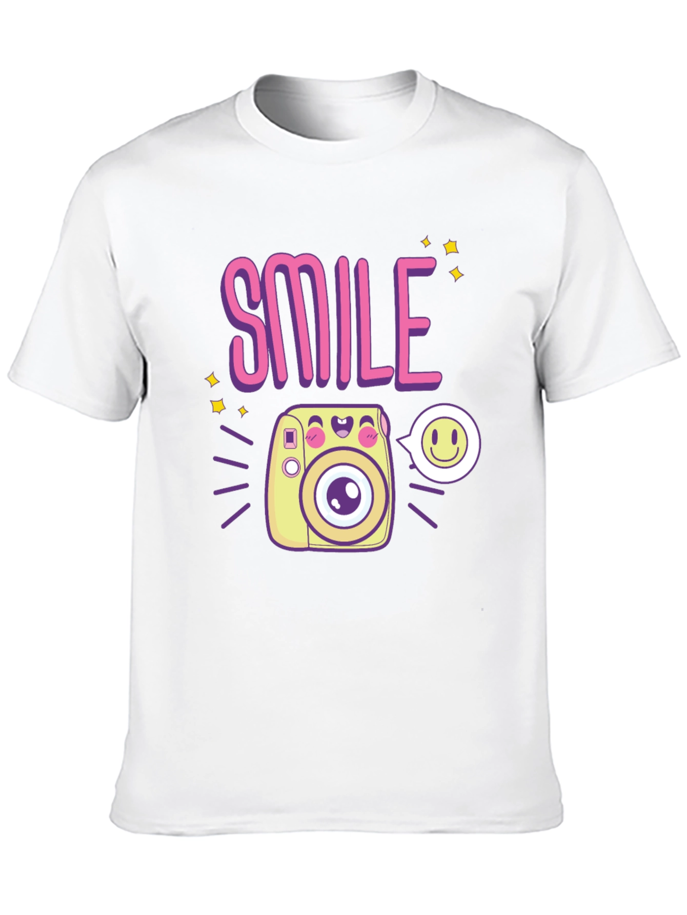 Smile Camera Graphic Tee - Trendy Casual Black T-Shirt