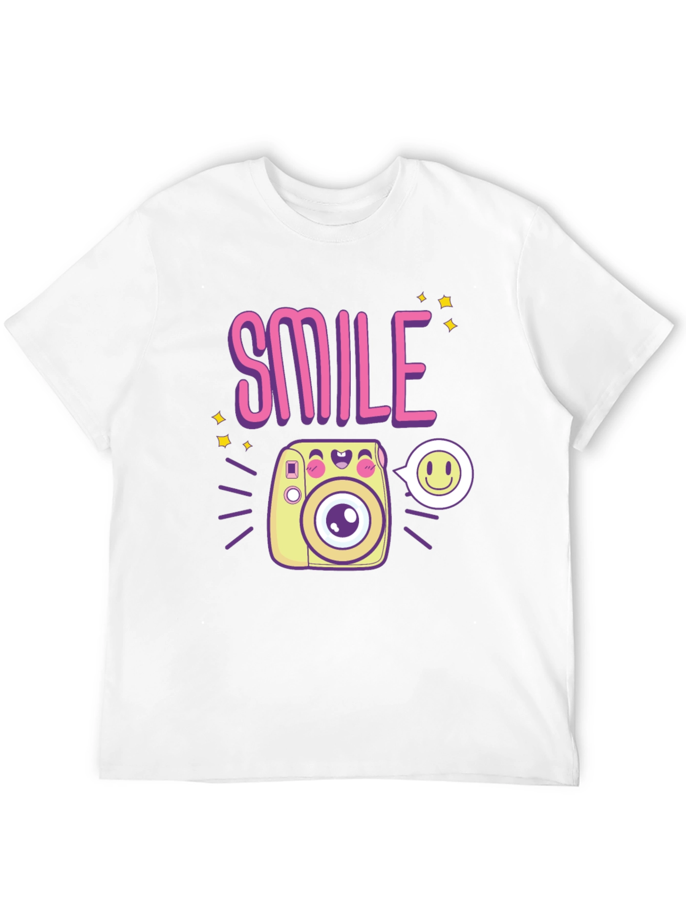 Smile Camera Graphic Tee - Trendy Casual Black T-Shirt