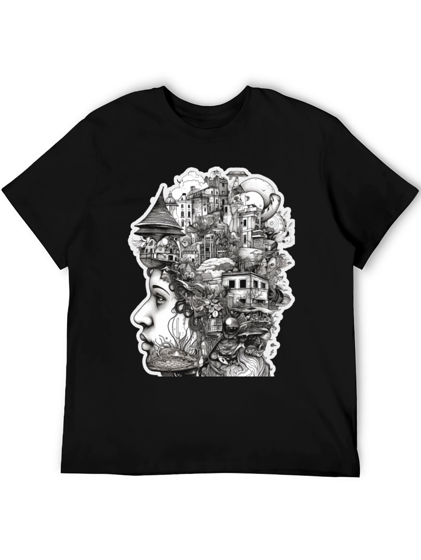 Surreal Cityscape Head T-Shirt - Unique Art Tee