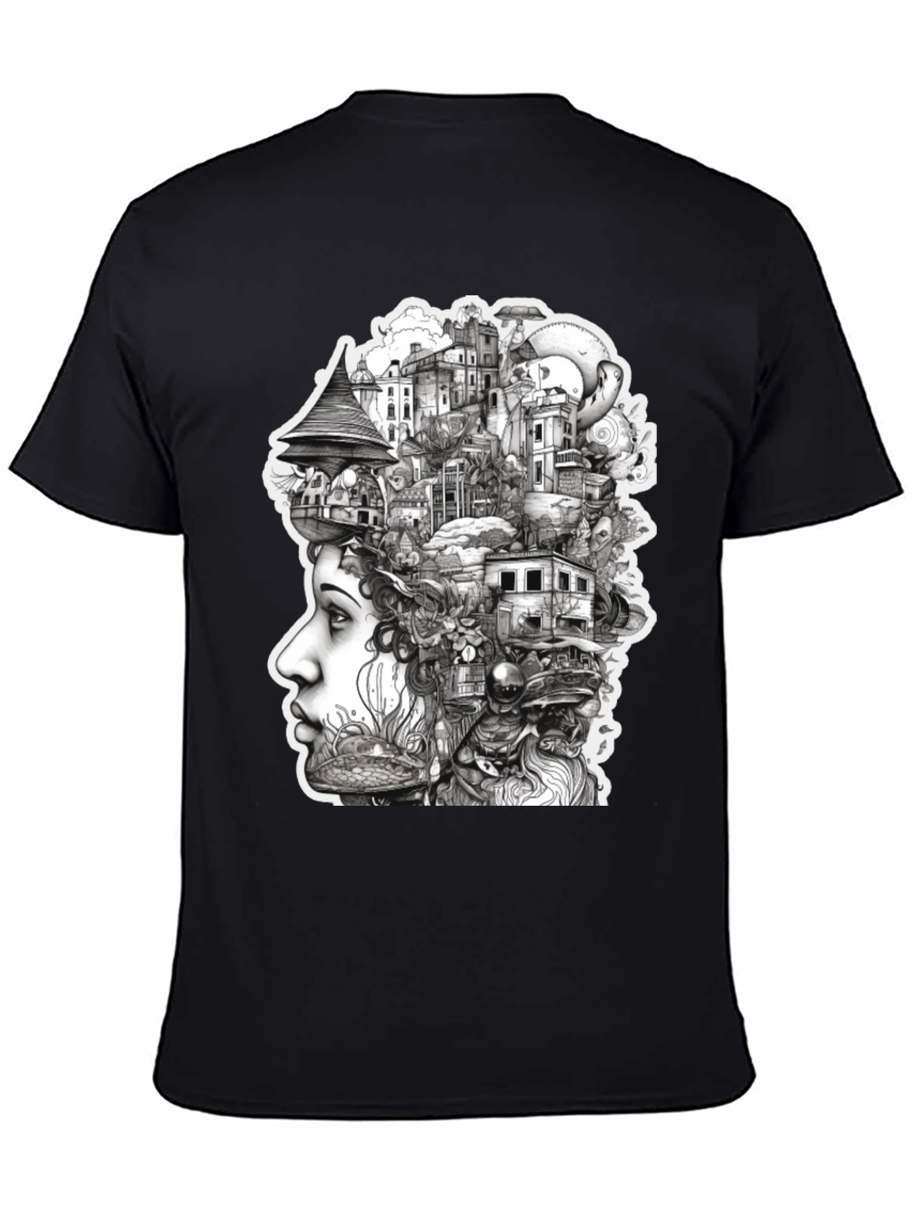 Surreal Cityscape Head T-Shirt - Unique Art Tee