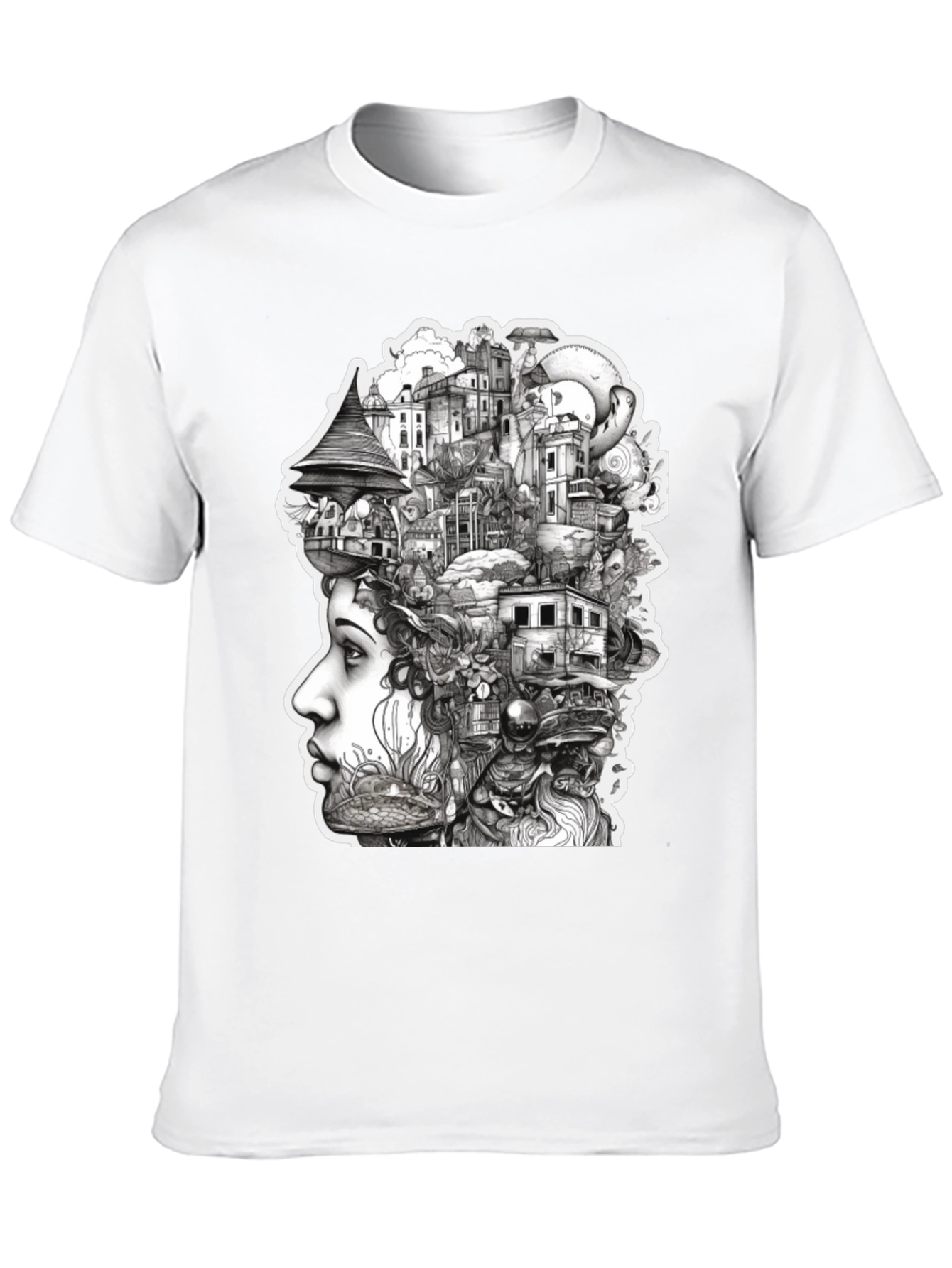 Surreal Cityscape Head T-Shirt - Unique Art Tee