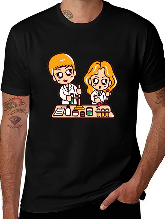 Cartoon Scientist T-Shirt - Black Cotton Blend