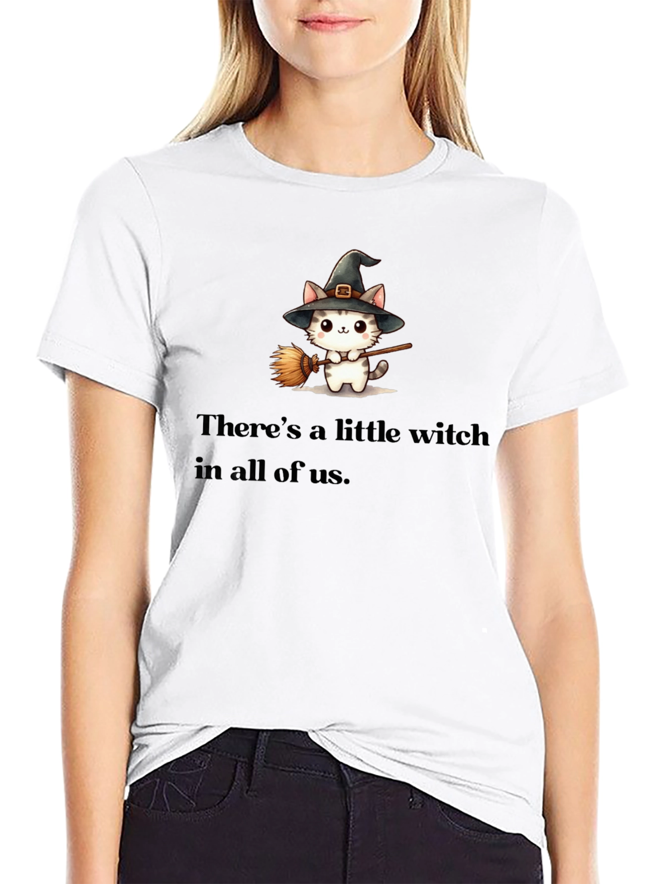 Witch Cat Graphic Tee - Spooky Season T-Shirt