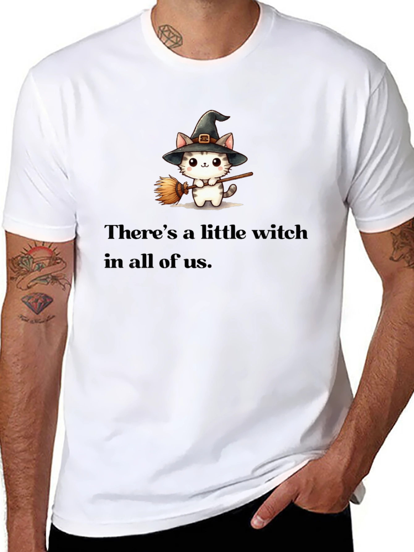 Witch Cat Graphic Tee - Spooky Season T-Shirt