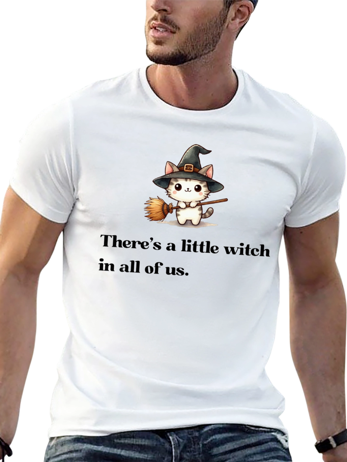 Witch Cat Graphic Tee - Spooky Season T-Shirt