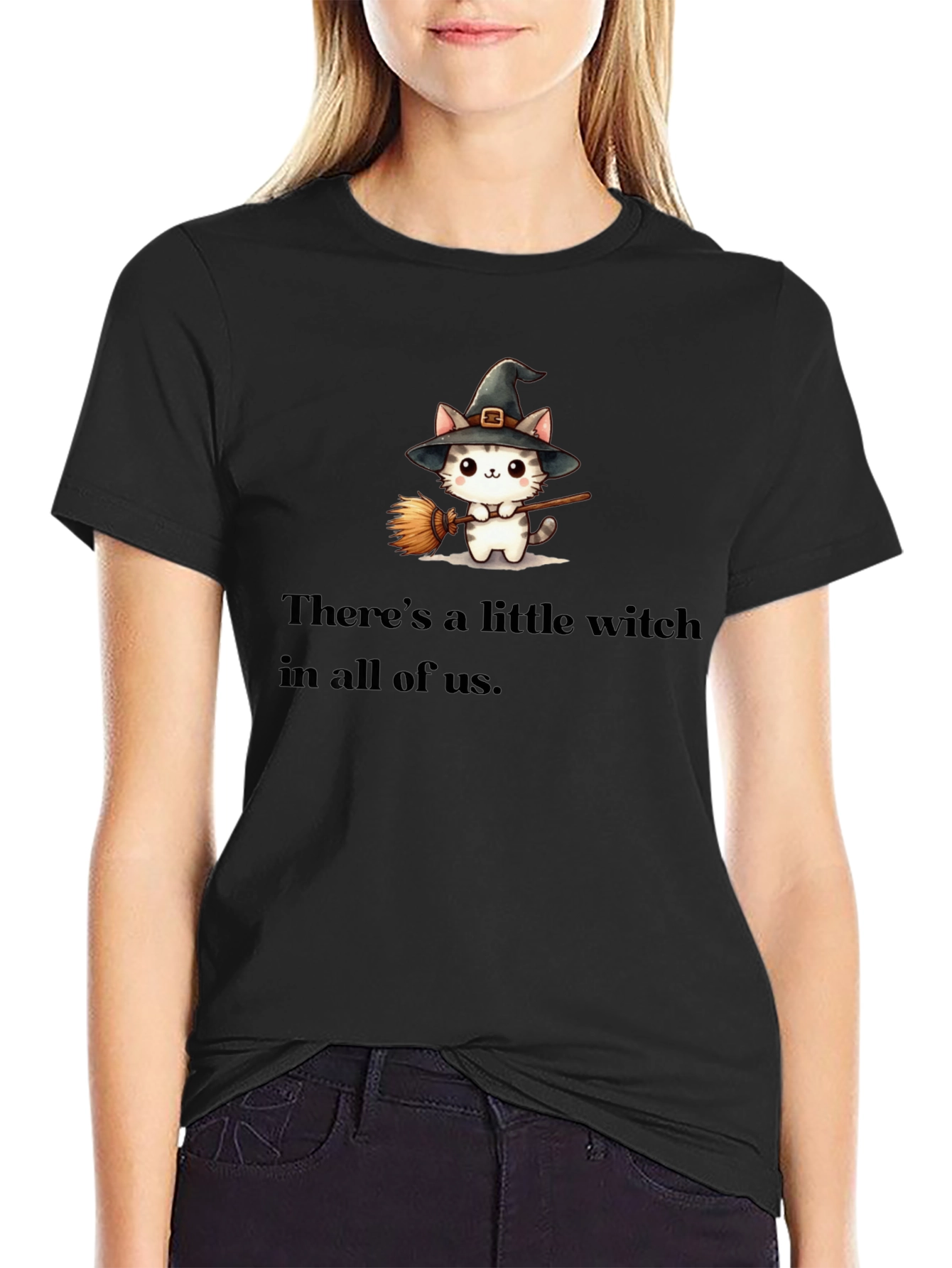 Witch Cat Graphic Tee - Spooky Season T-Shirt