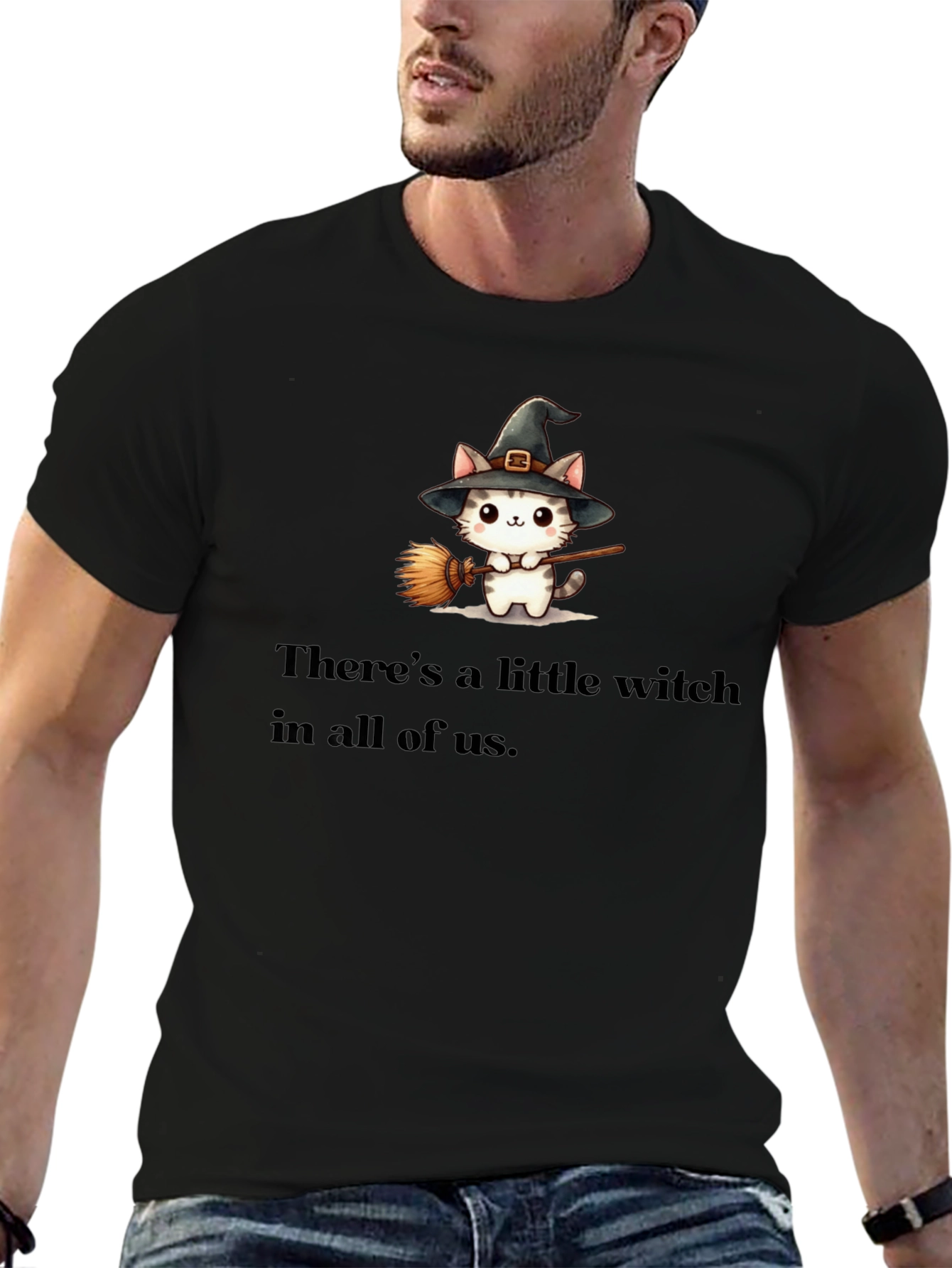 Witch Cat Graphic Tee - Spooky Season T-Shirt