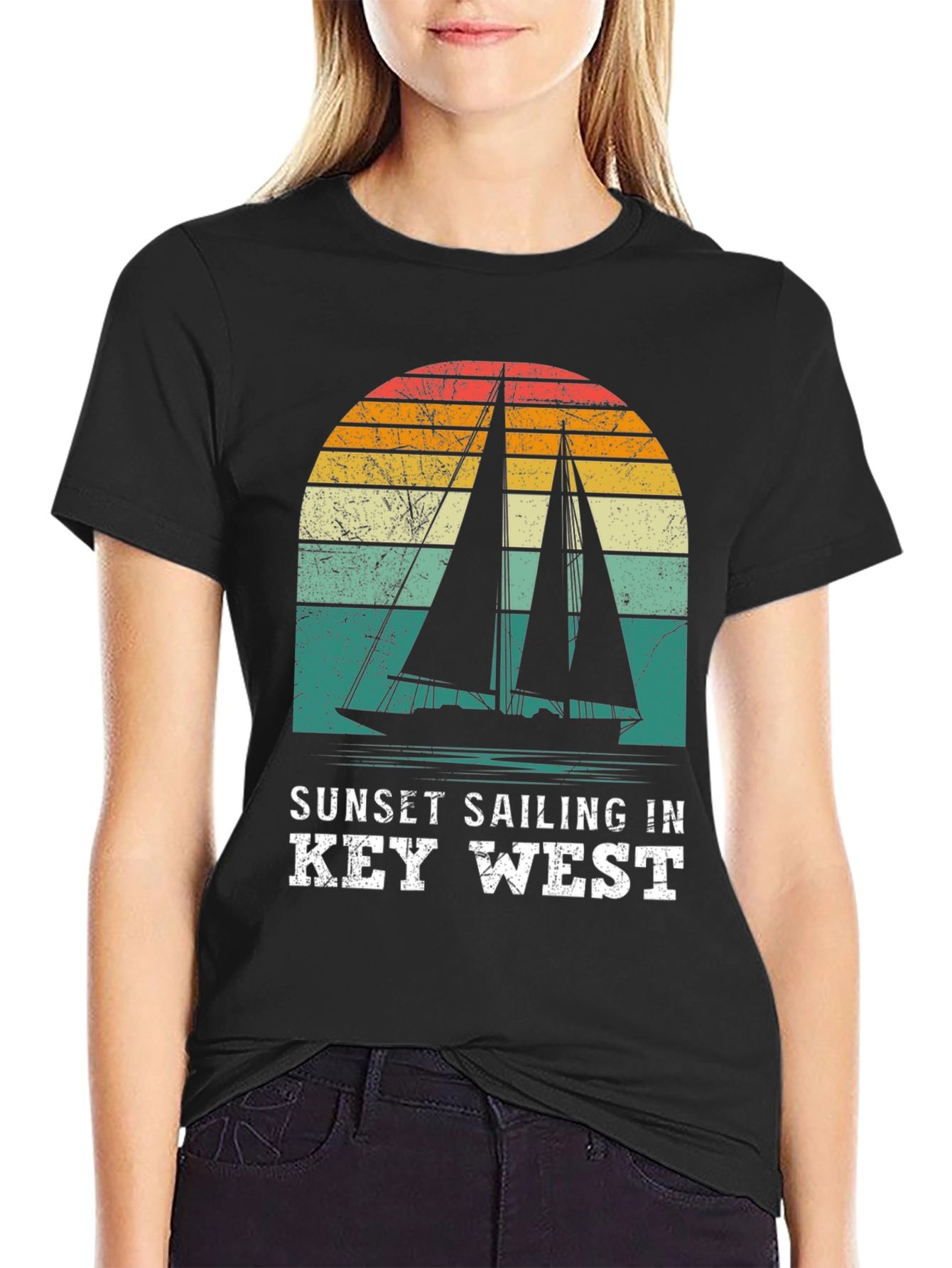 Sunset Sailing in Key West Black T-Shirt