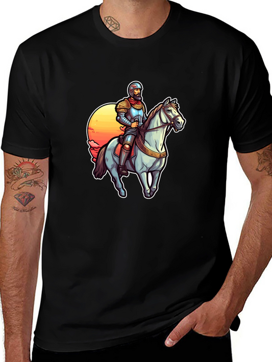 Knight on Horseback Graphic Tee - Black Cotton T-Shirt