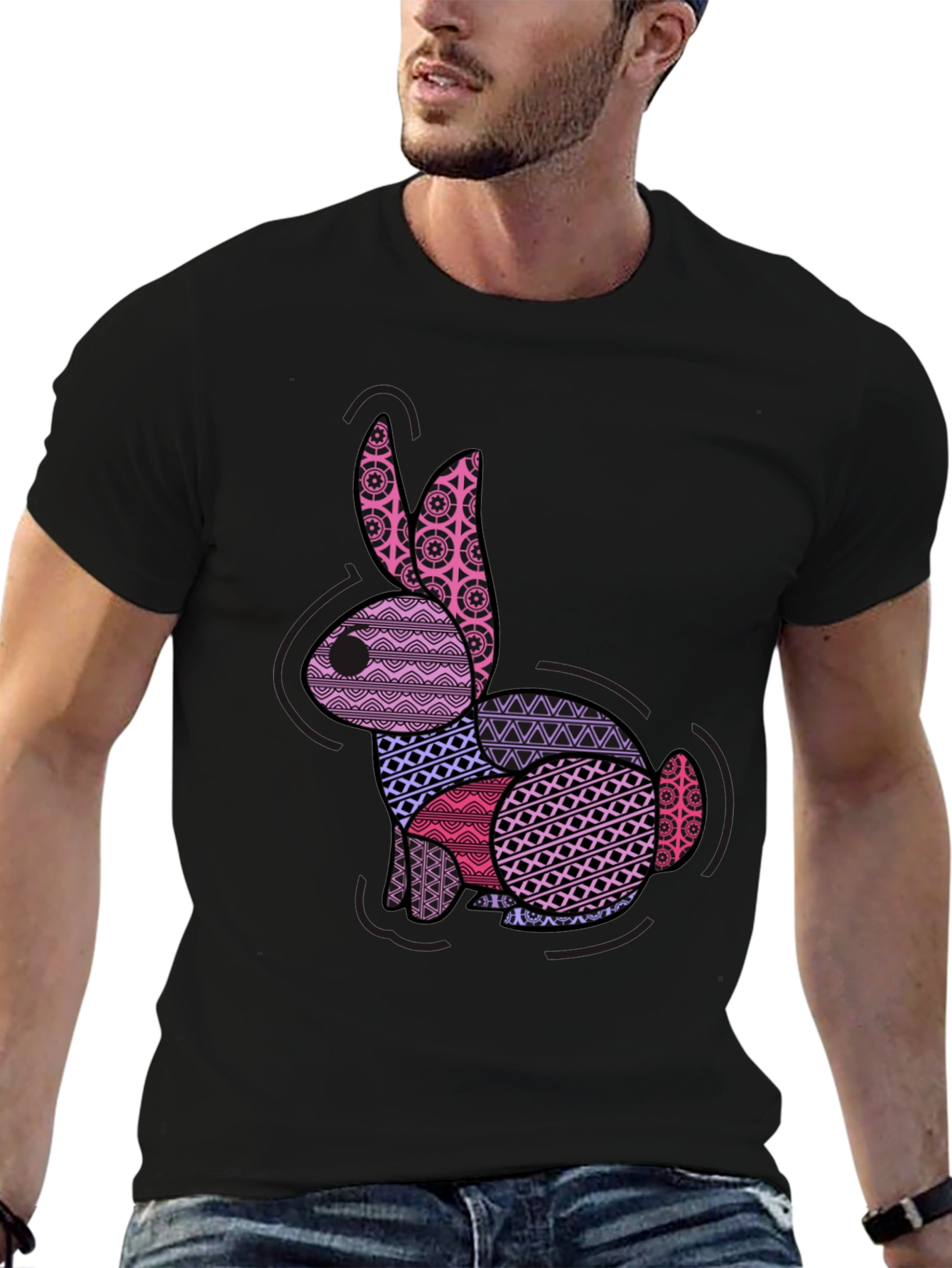 Patterned Easter Bunny Graphic T-Shirt