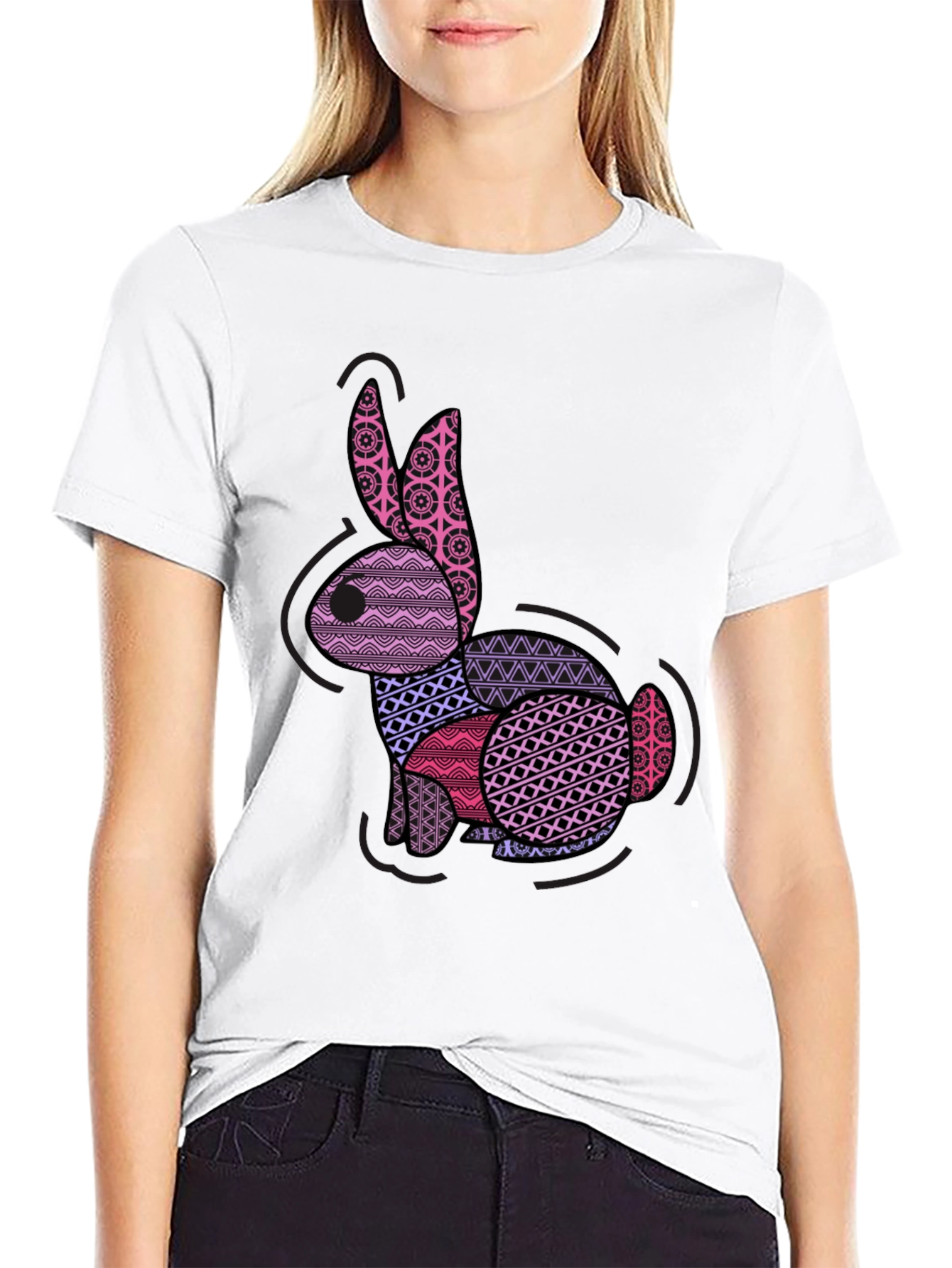 Patterned Easter Bunny Graphic T-Shirt