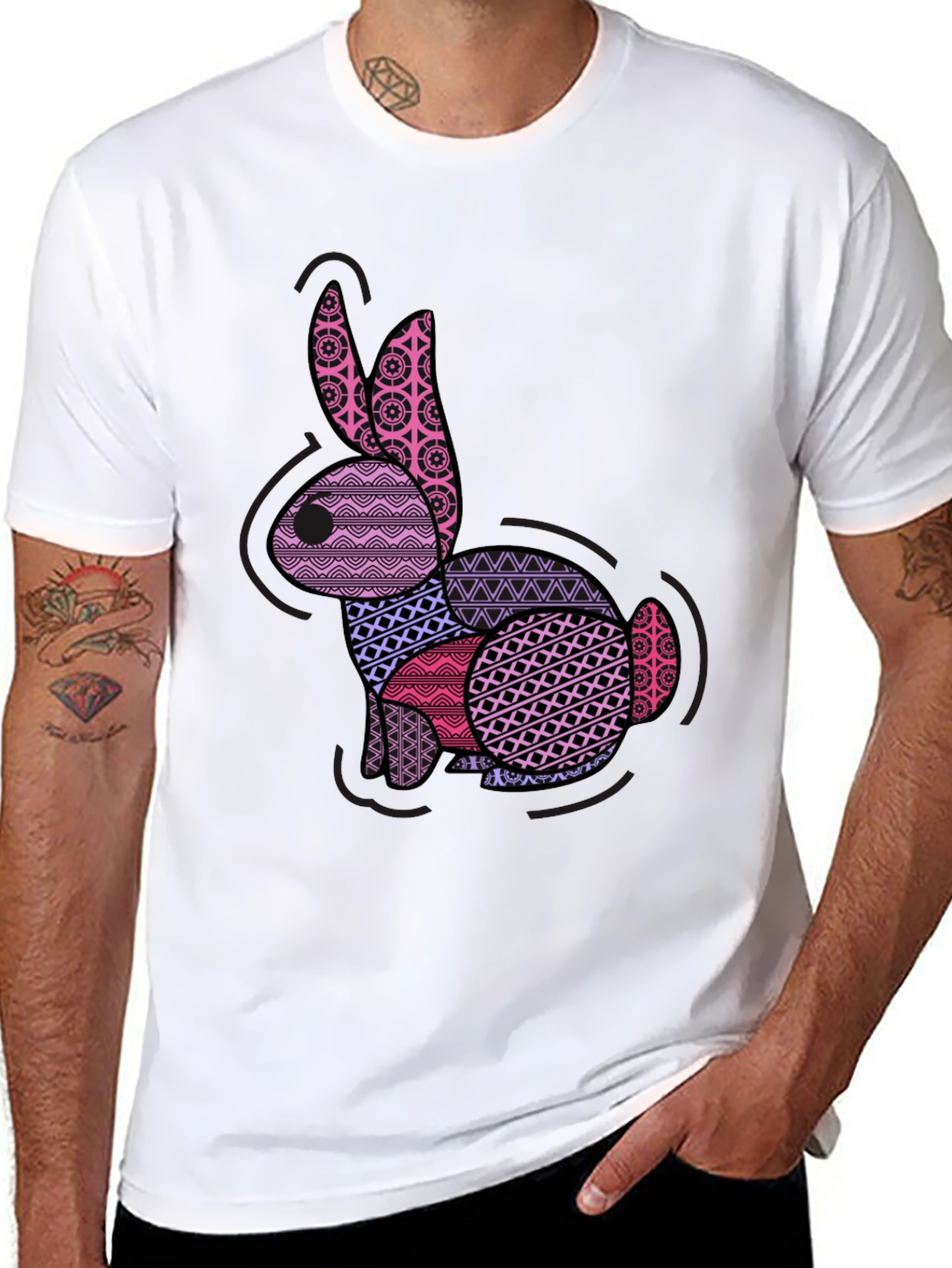 Patterned Easter Bunny Graphic T-Shirt