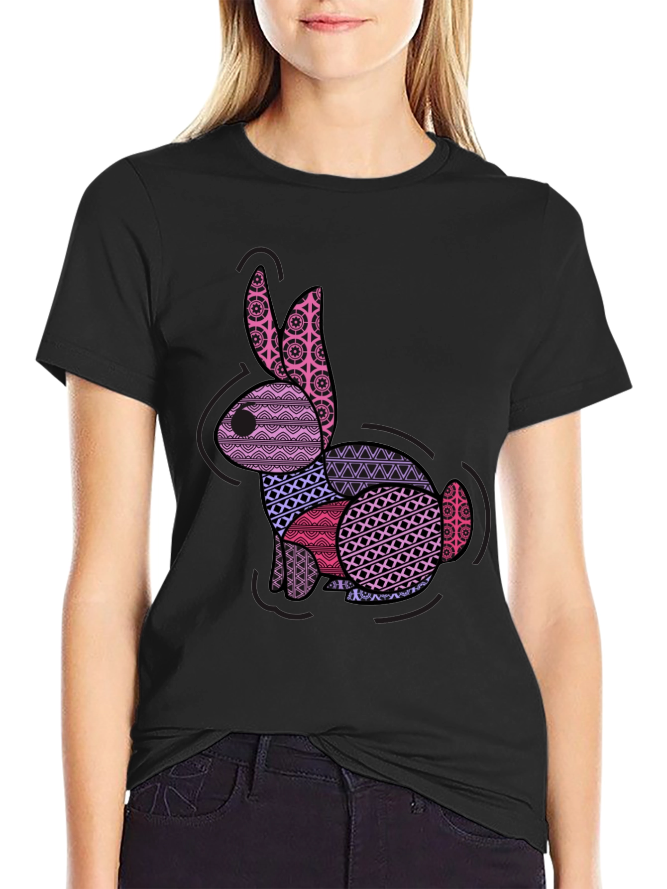 Patterned Easter Bunny Graphic T-Shirt