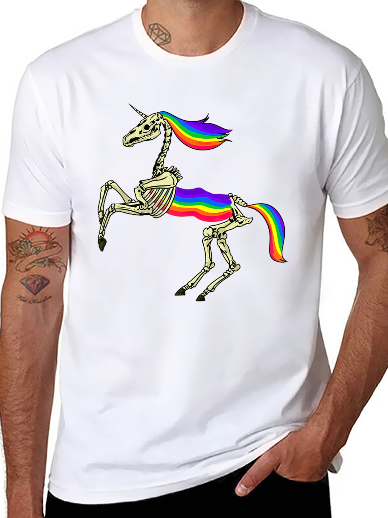 Rainbow Skeleton Unicorn Graphic Tee