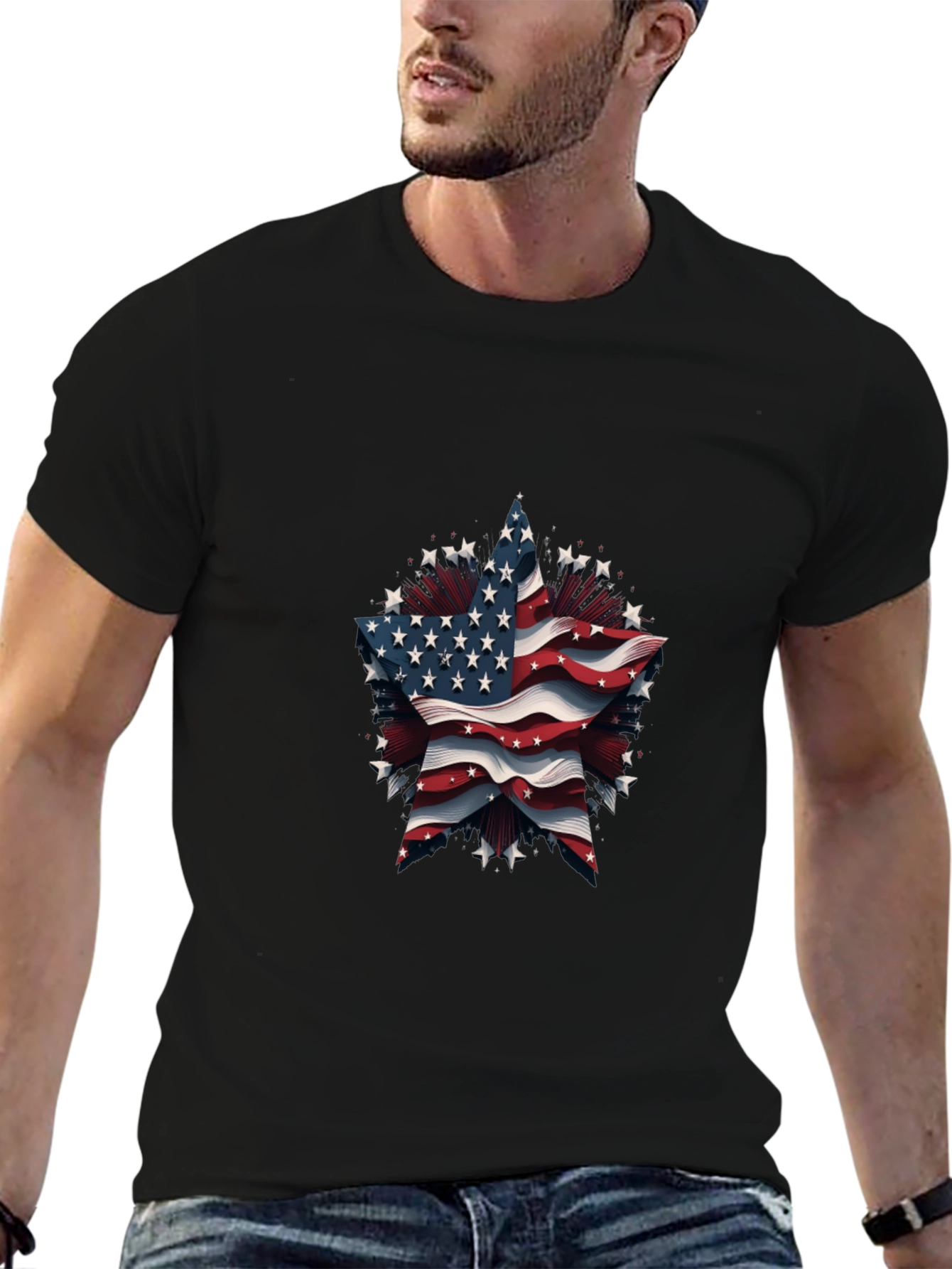 Patriotic Star Tee - American Flag Design