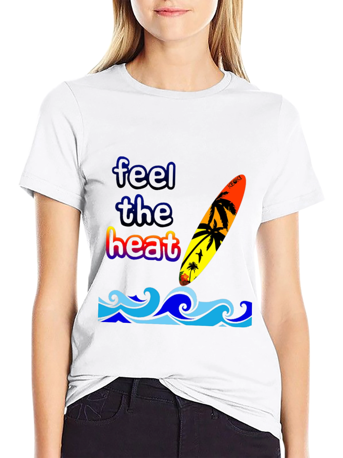 Feel the Heat Surfboard Graphic T-Shirt - Black