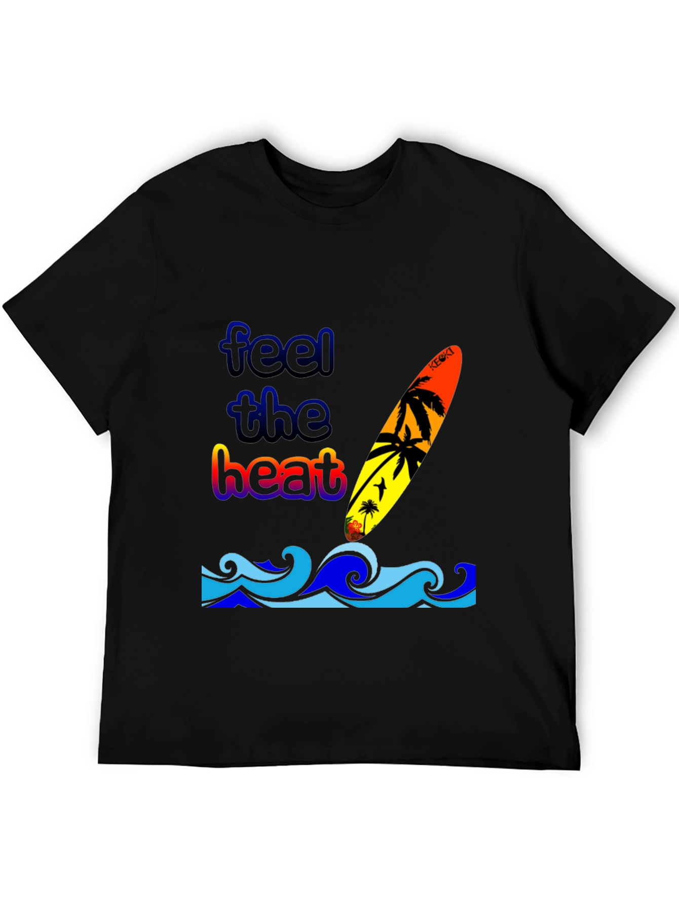 Feel the Heat Surfboard Graphic T-Shirt - Black