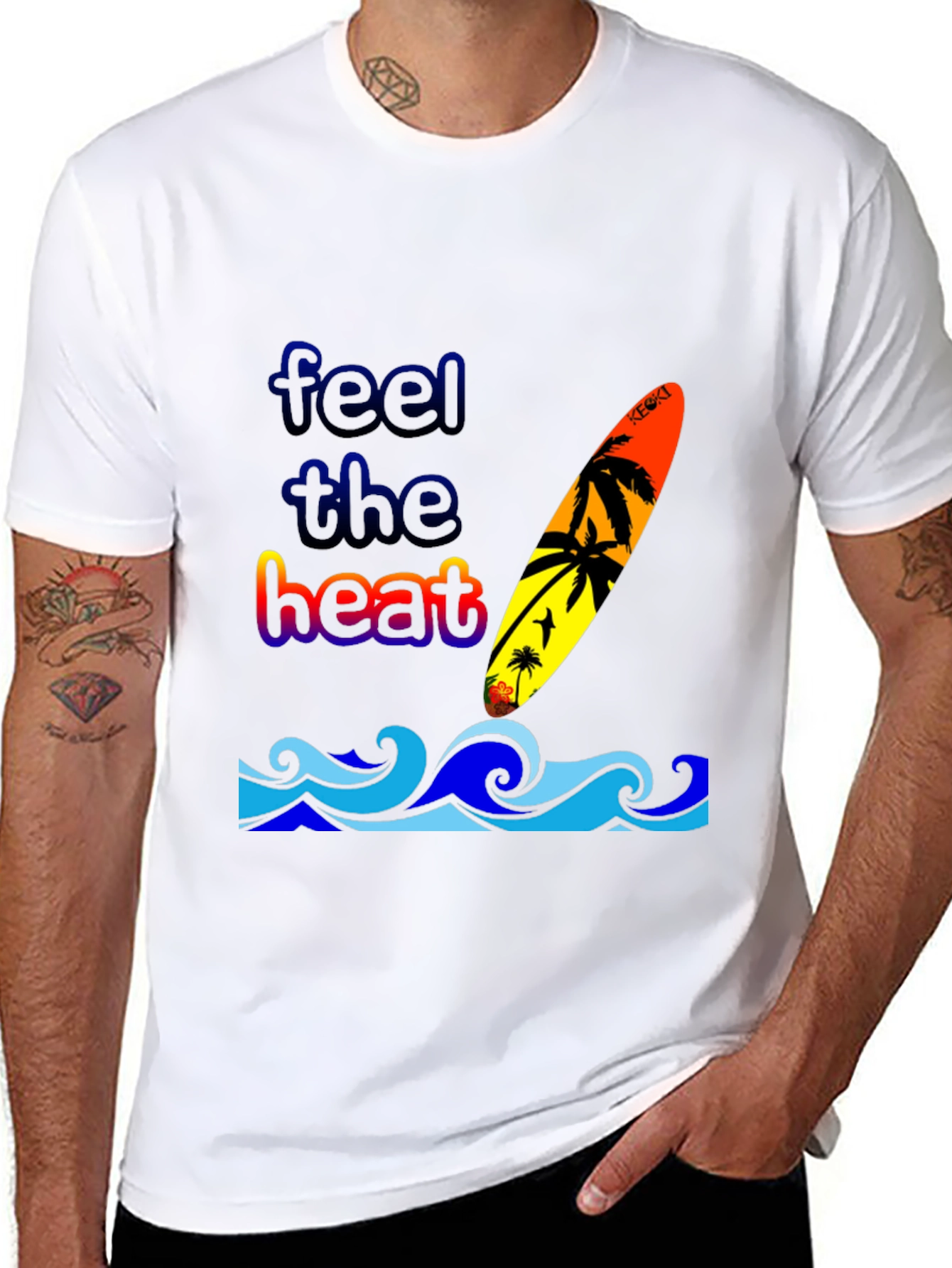 Feel the Heat Surfboard Graphic T-Shirt - Black