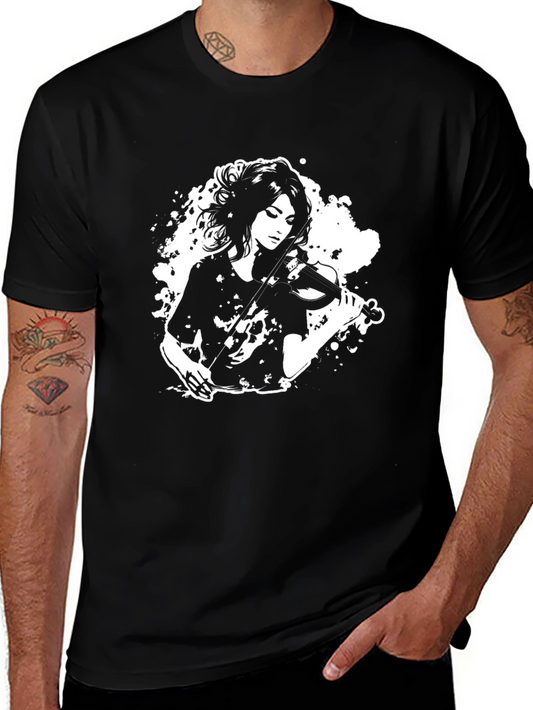 Violin Player Black Graphic Tee - Stylish Music Lover Shirt