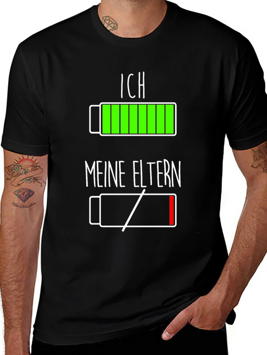 Funny Low Battery T-Shirt - Ich Meine Eltern Black Cotton Tee