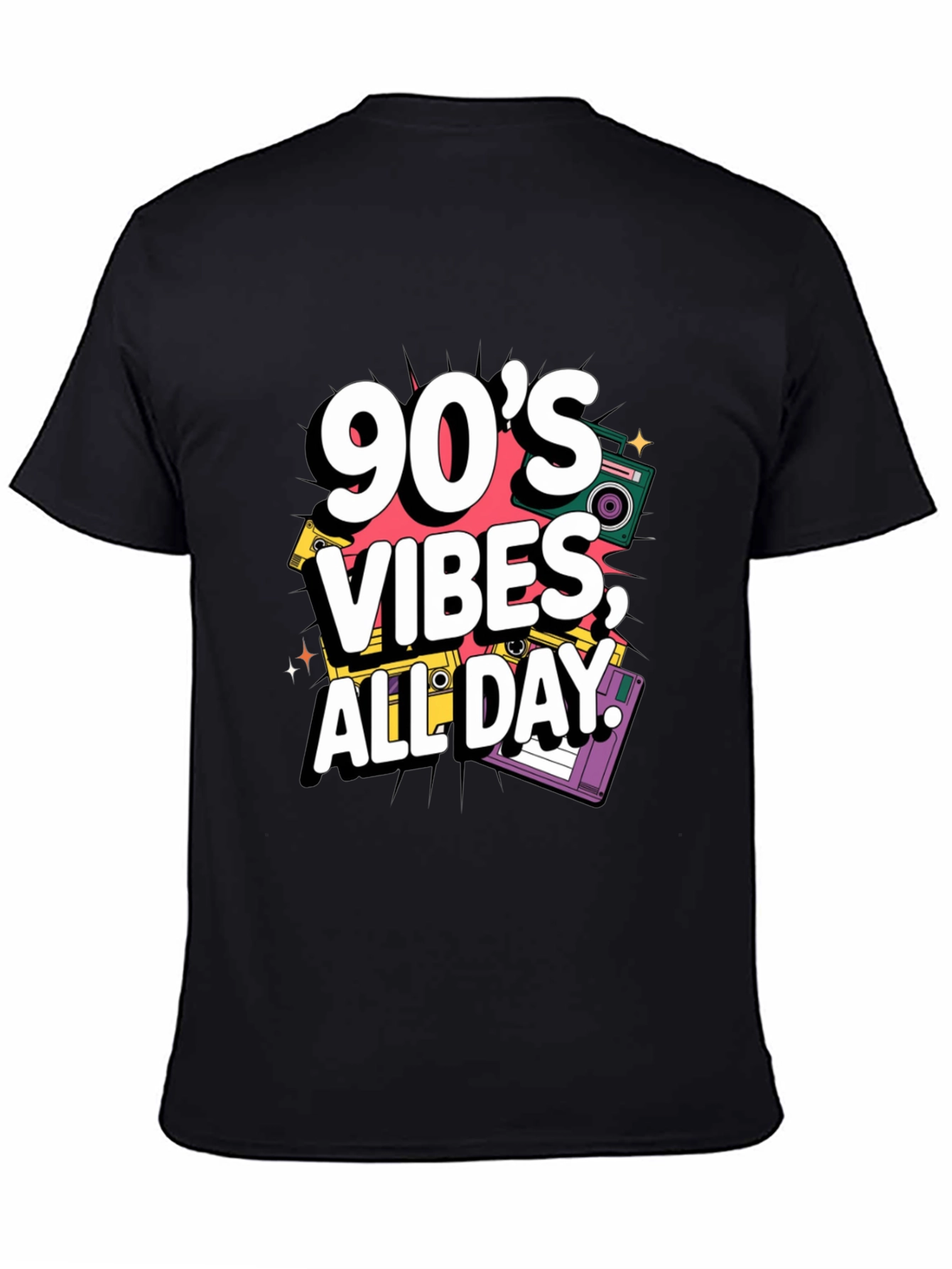 90s Vibes Graphic Tee - Retro Style Black T-Shirt