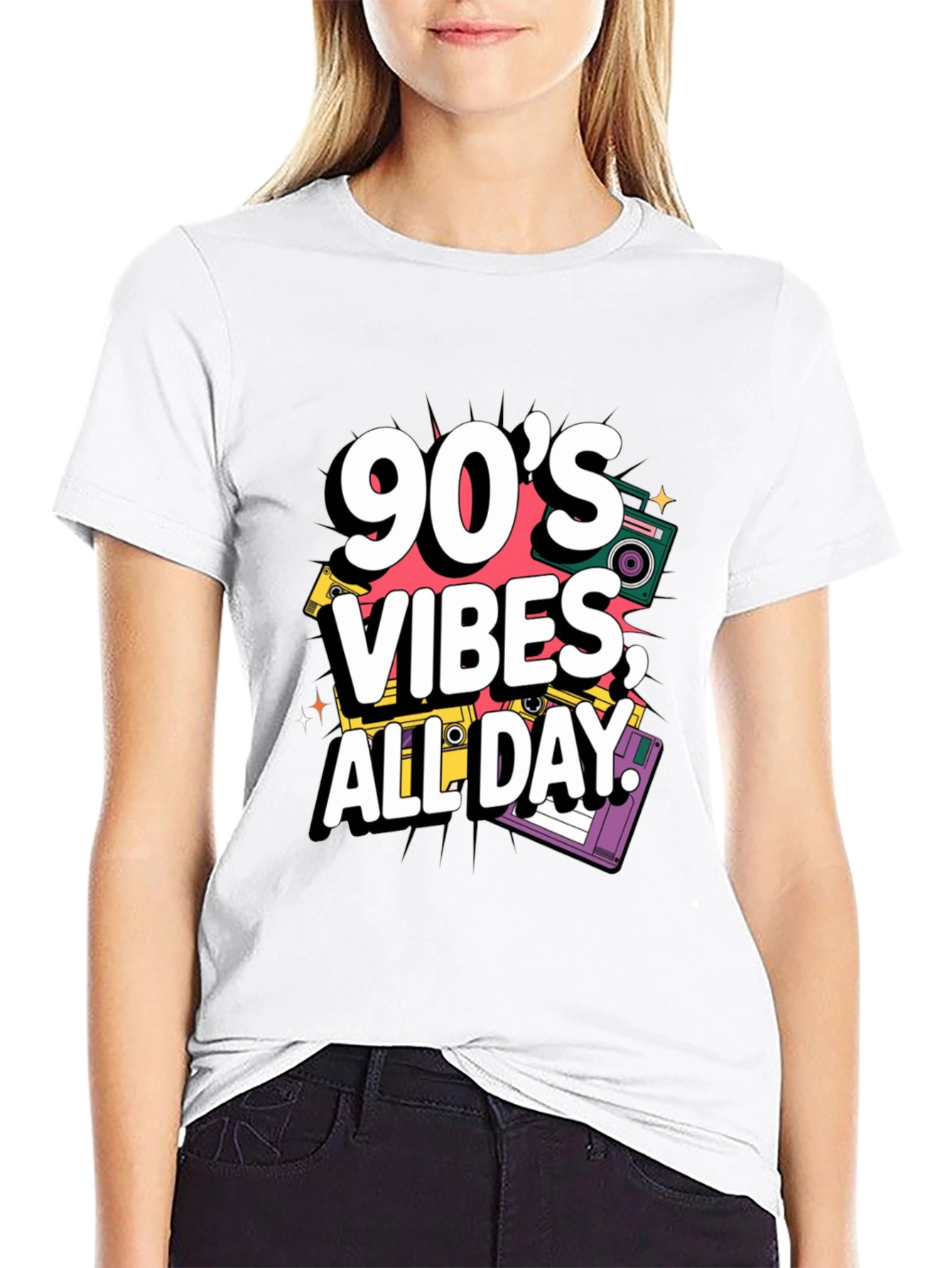 90s Vibes Graphic Tee - Retro Style Black T-Shirt