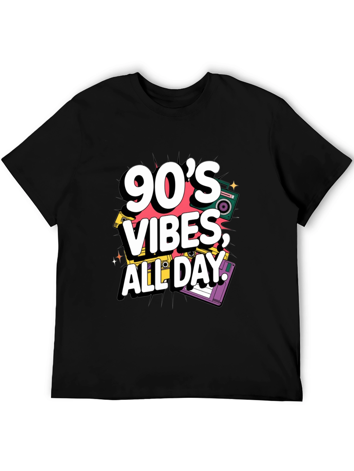 90s Vibes Graphic Tee - Retro Style Black T-Shirt