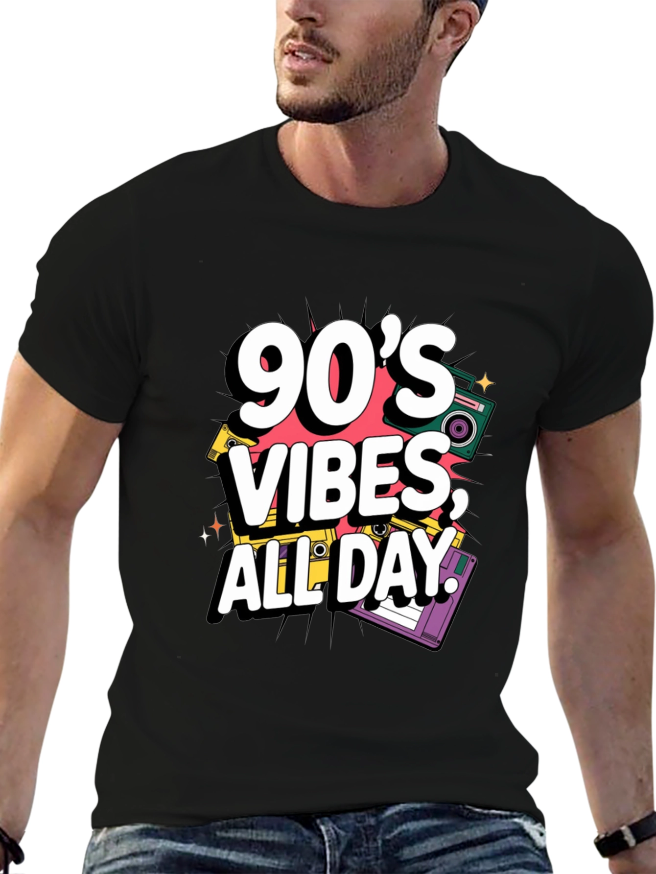 90s Vibes Graphic Tee - Retro Style Black T-Shirt