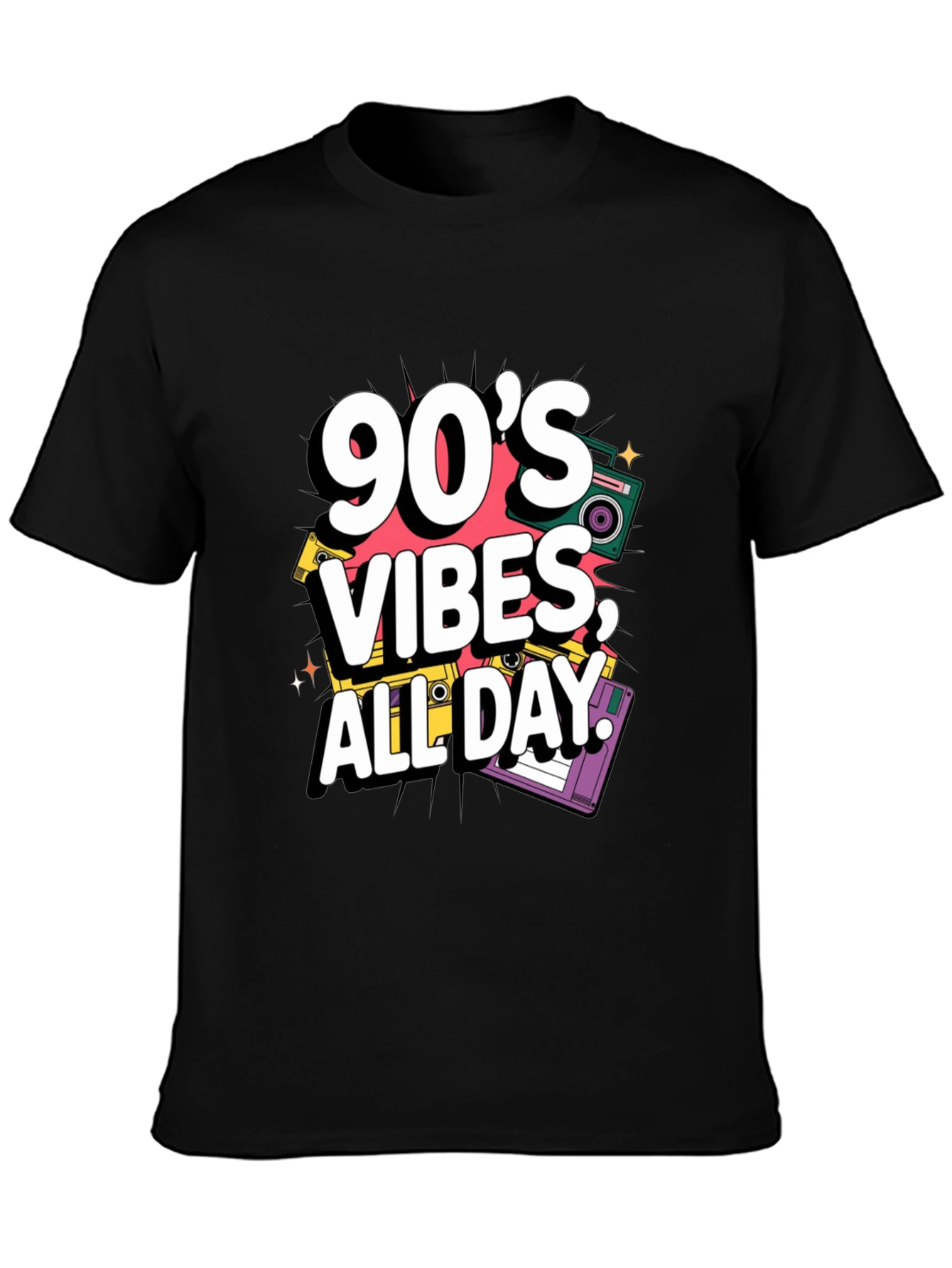 90s Vibes Graphic Tee - Retro Style Black T-Shirt