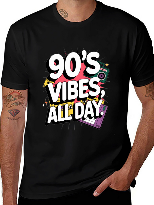 90s Vibes Graphic Tee - Retro Style Black T-Shirt