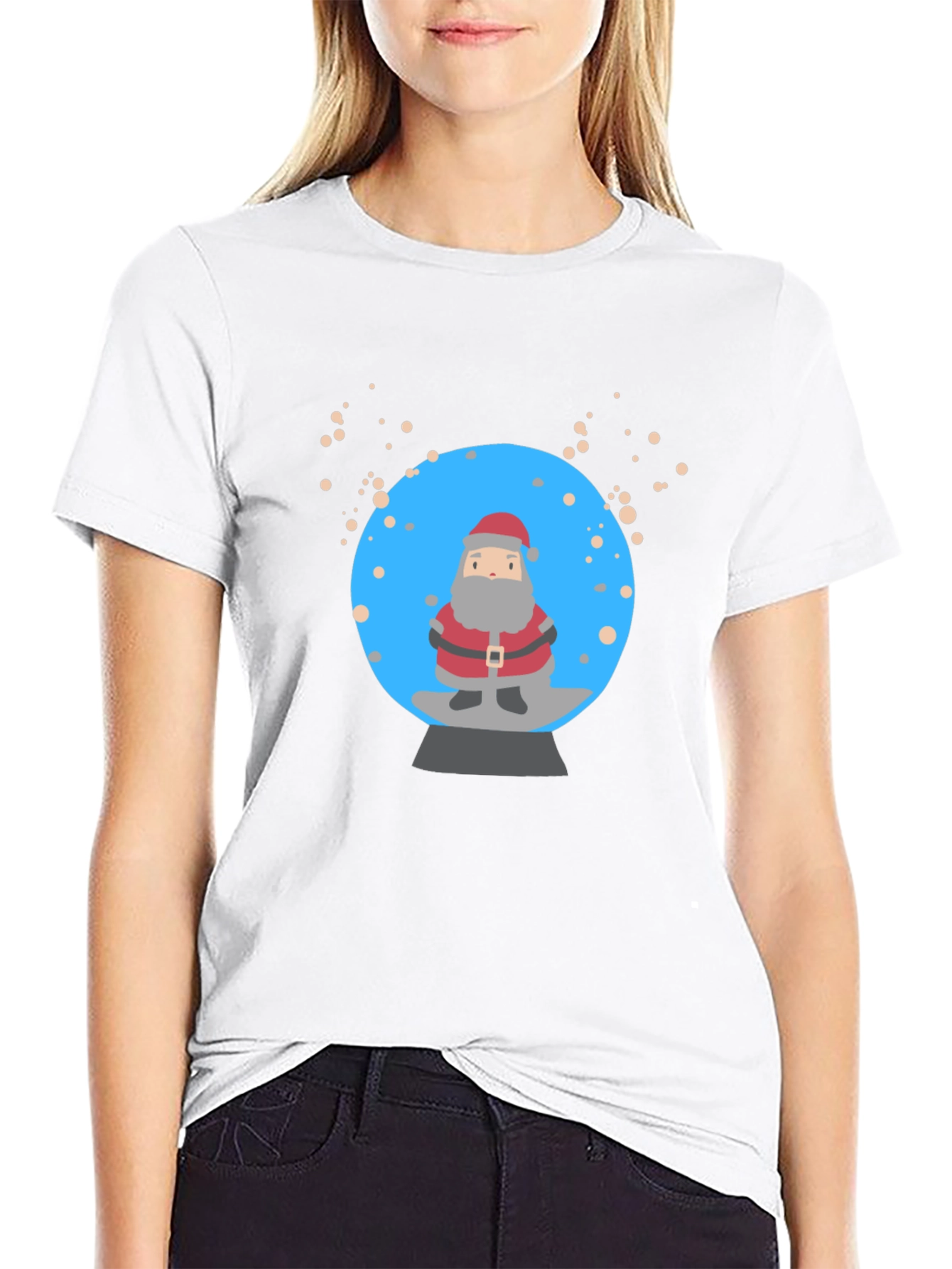 Santa Snow Globe Graphic Tee - Black Cotton T-Shirt