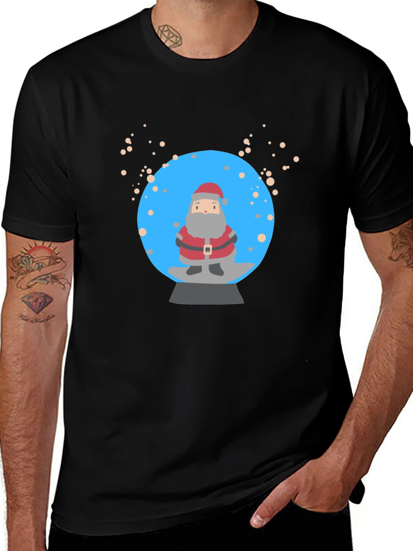 Santa Snow Globe Graphic Tee - Black Cotton T-Shirt