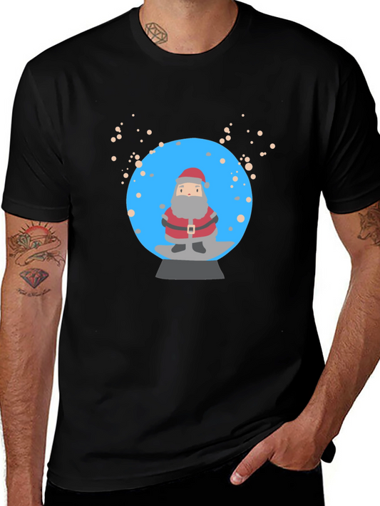 Santa Snow Globe Graphic Tee - Black Cotton T-Shirt