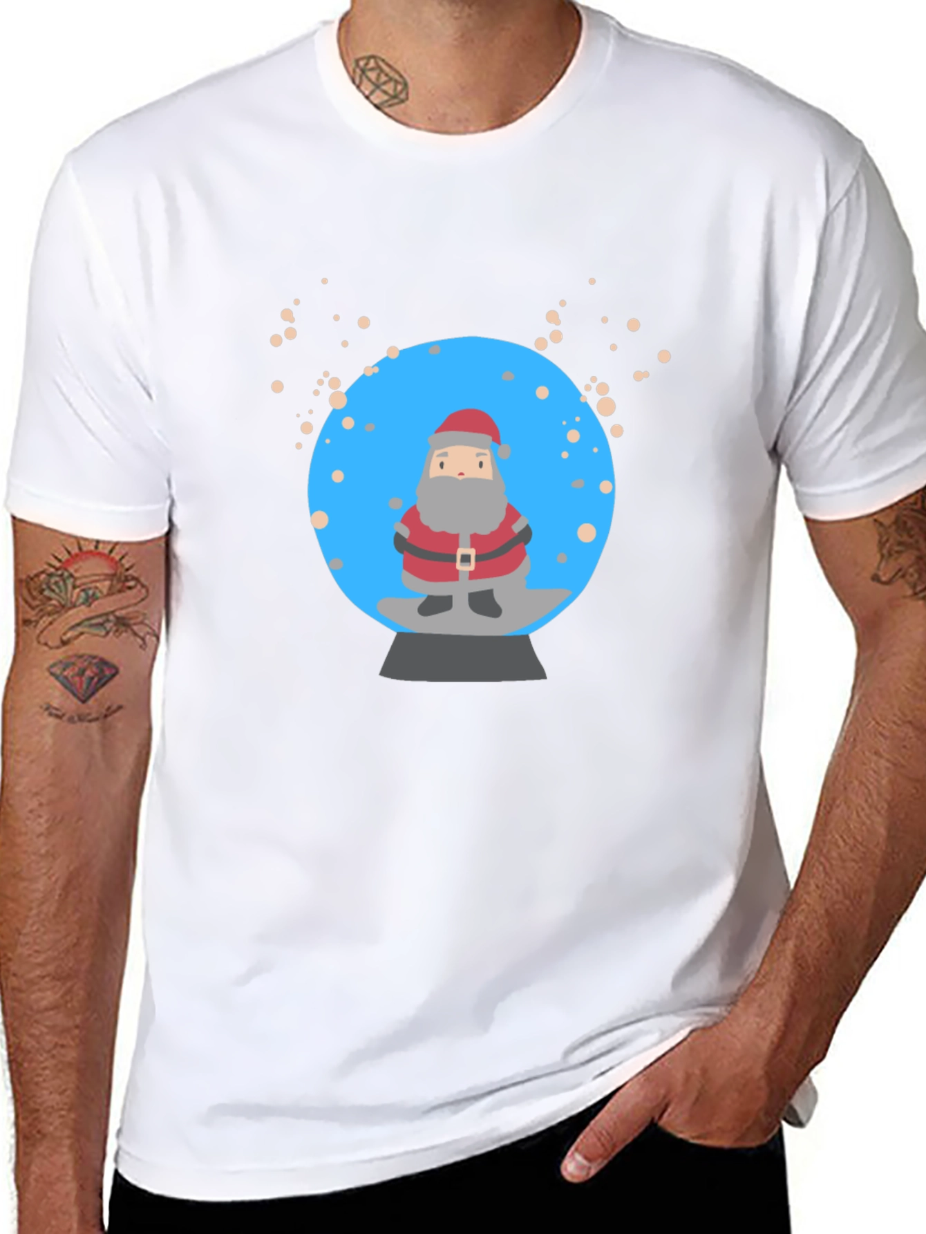 Santa Snow Globe Graphic Tee - Black Cotton T-Shirt