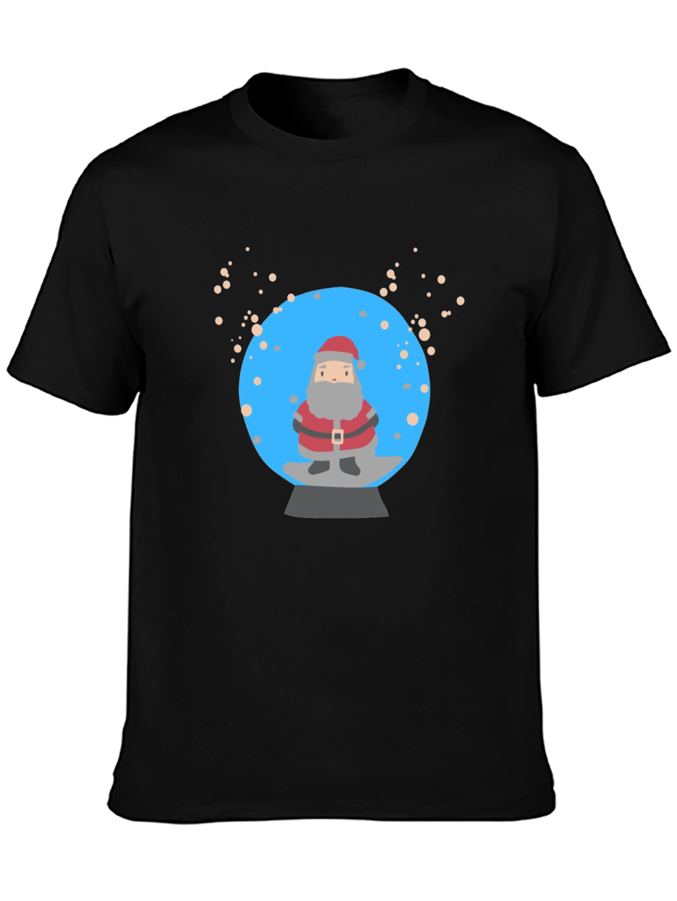 Santa Snow Globe Graphic Tee - Black Cotton T-Shirt